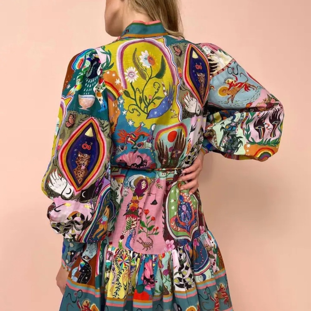 Sundayup Multicolor Printed Button-Front Mini Dre… - image 2